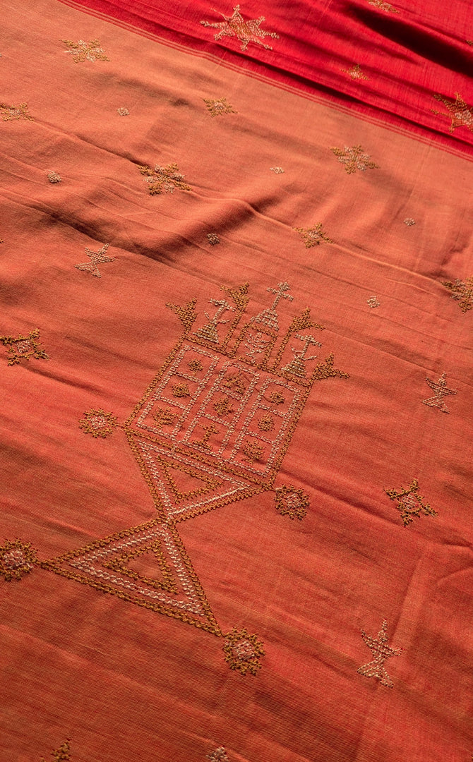 handwoven cotton saree in red kasuti ter embroidery border detail
