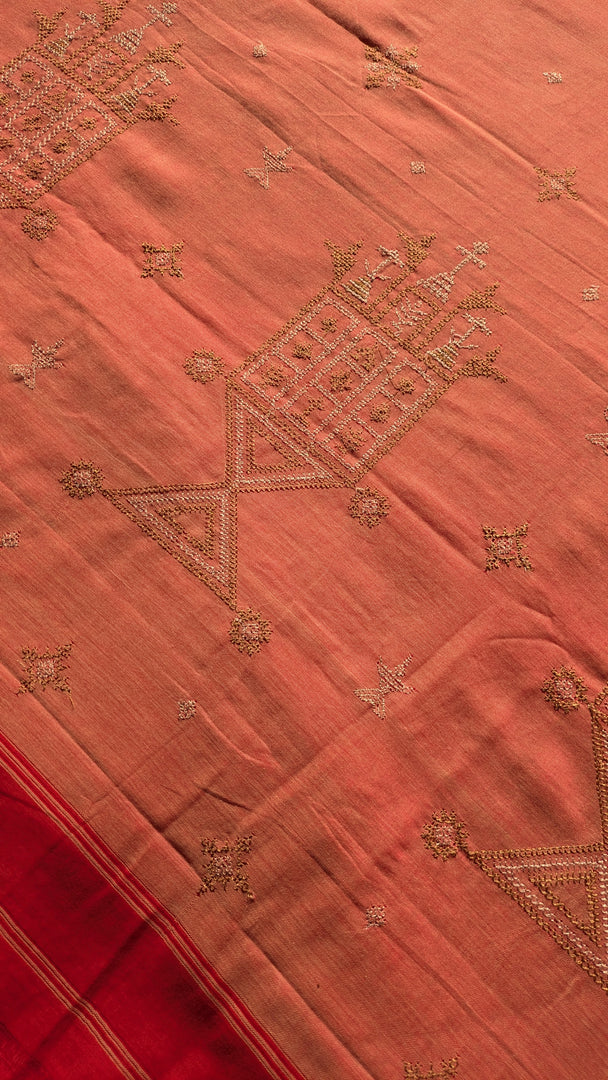 kasuti ter handwoven cotton saree in red shade fabric close-up