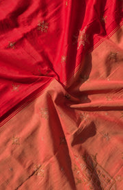 red kasuti ter handwoven cotton saree front angle
