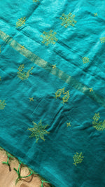 Load image into Gallery viewer, seagreen kasuti ooru saree fabric close-up view
