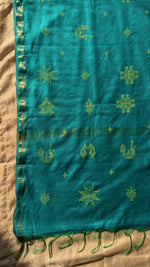 Load image into Gallery viewer, kasuti ooru handwoven cotton saree in seagreen embroidered motifs
