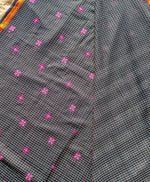 Load image into Gallery viewer, black malini kasuti handwoven cotton saree folded fabric view
