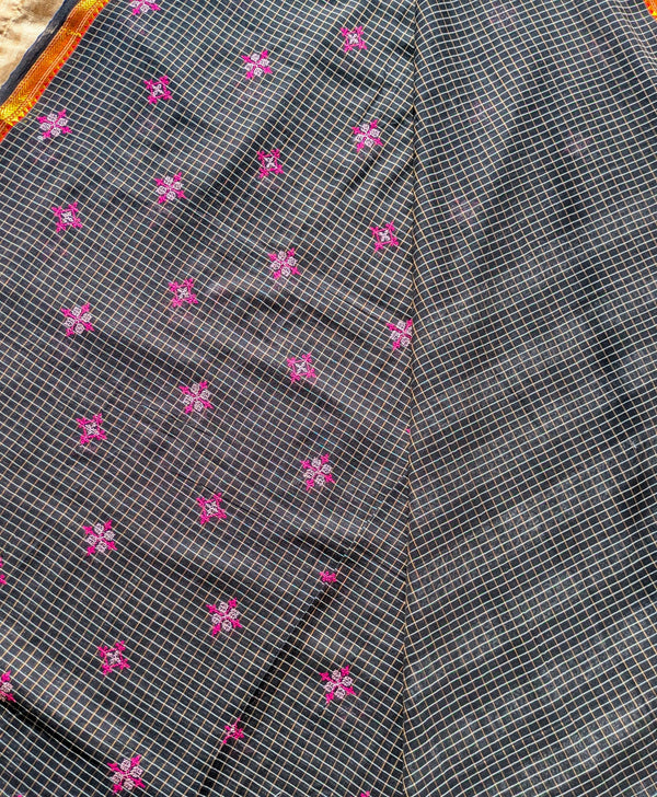 black malini kasuti handwoven cotton saree folded fabric view