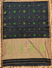 black kasuti ter handwoven cotton saree front angle