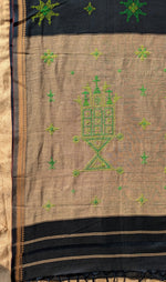 Load image into Gallery viewer, black kasuti ter handwoven cotton saree with embroidered motifs
