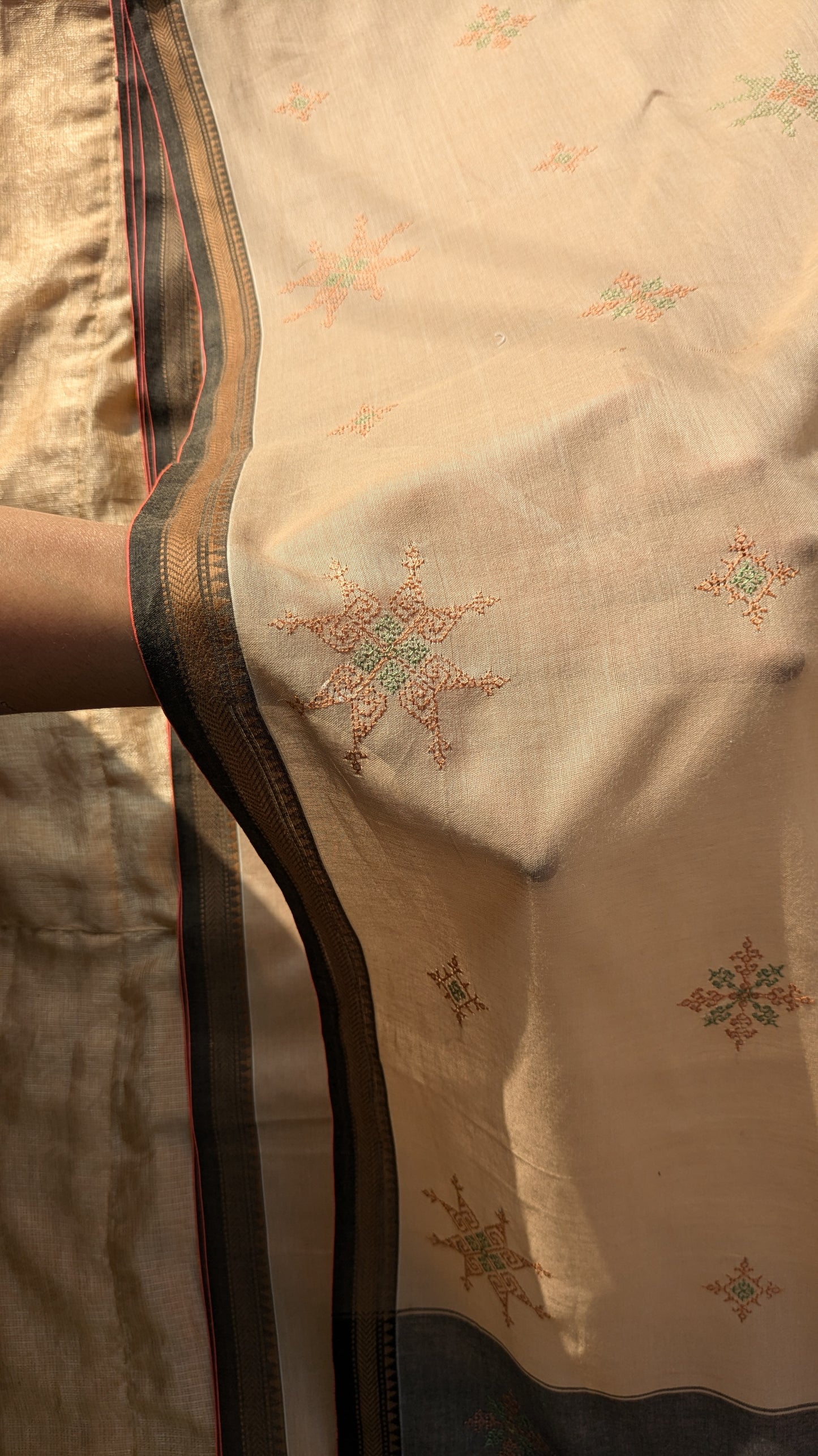 Beige Kasuti Ter Handwoven Cotton Saree