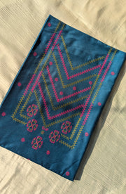 blue vani checks kurta material folded fabric front view