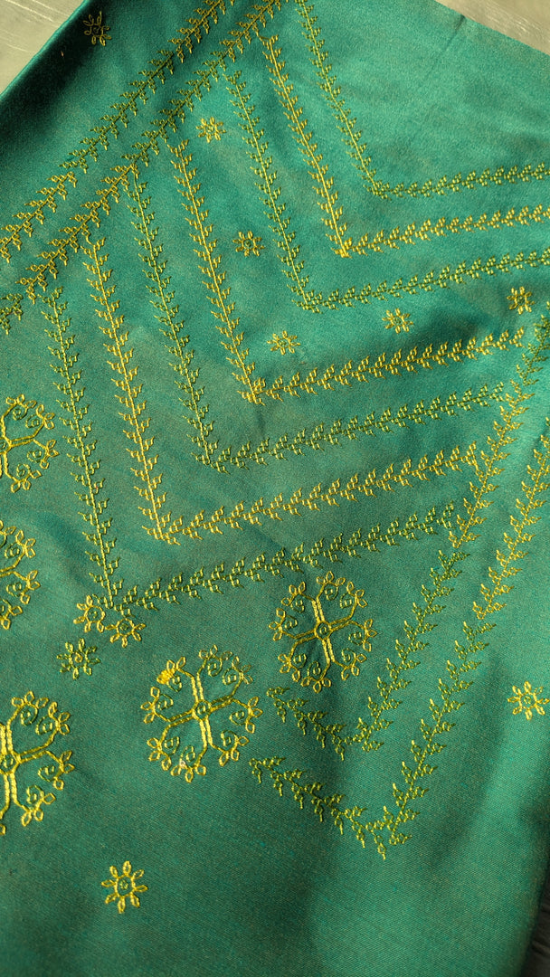 vani checks kurta material in green shade flat-lay display