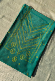 green vani checks kurta material folded fabric front view