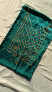 green vani silk kurta material fabric front fold view