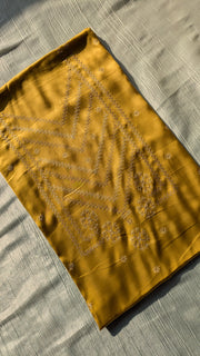 mustard vani silk kurta material folded fabric front angle