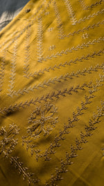 Load image into Gallery viewer, vani silk kurta material in mustard shade flat-lay view
