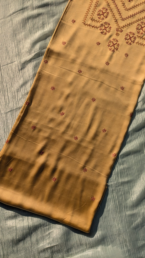 beige vani silk kurta material fabric displayed flat-lay