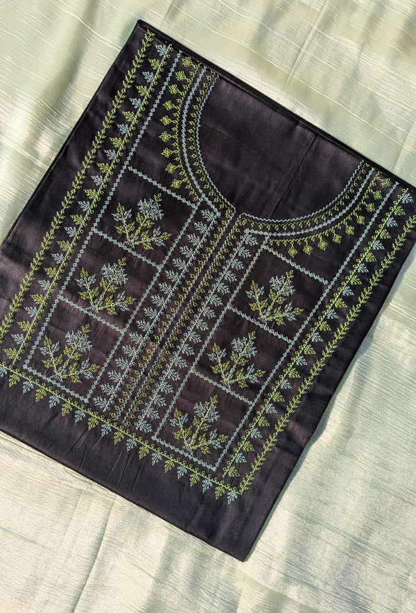 black tulsi checks kurta material folded fabric front angle