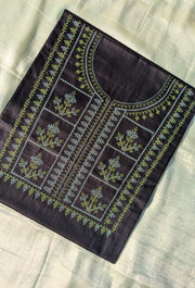 black tulsi checks kurta material folded fabric front angle