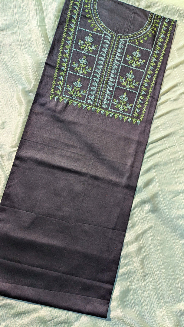 black tulsi checks kurta material fabric close-up texture