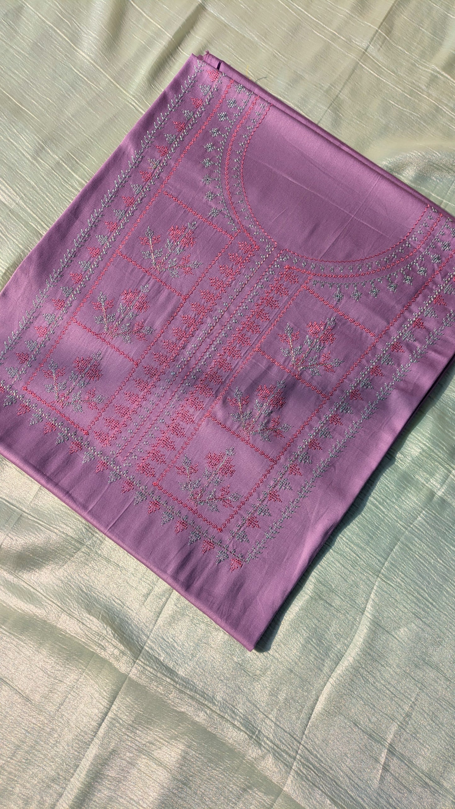 Lavender Tulsi Checks Kurta Material