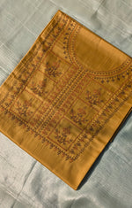Load image into Gallery viewer, mustard tulsi checks kurta material folded fabric front view
