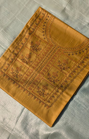 mustard tulsi checks kurta material folded fabric front view