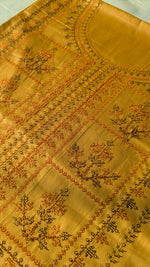 Load image into Gallery viewer, tulsi checks kurta material in mustard shade flat-lay fabric
