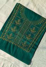 Green tulsi checks kurta material with woven square pattern drape