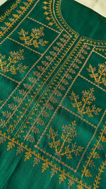 Load image into Gallery viewer, Green tulsi checks kurta material with woven square pattern
