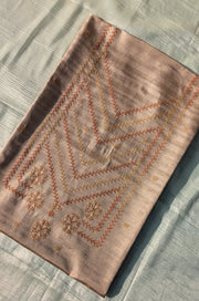 beige tulsi checks kurta material folded fabric front view