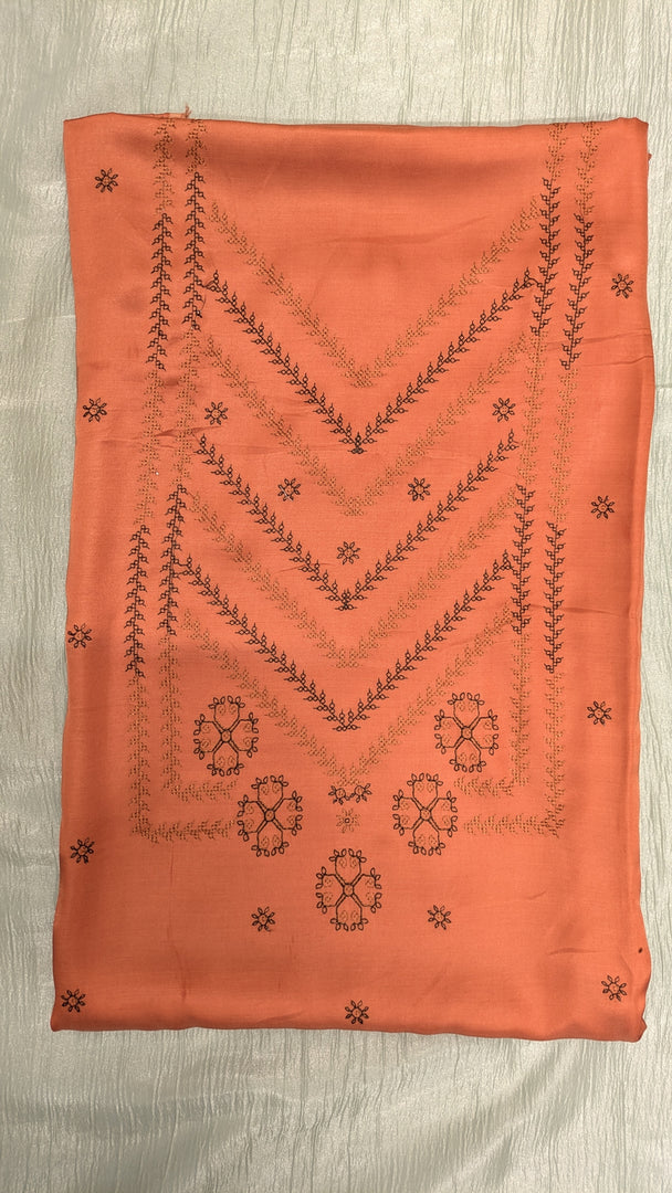 vani silk kurta material in orange shade flat-lay fabric