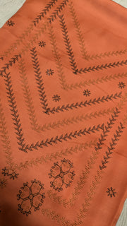 orange vani silk kurta material folded fabric front view