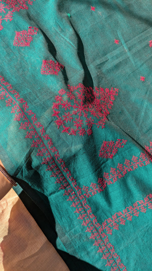 Seagreen Petal Kasuti Handwoven Cotton Saree