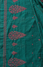 Load image into Gallery viewer, handwoven kasuti cotton saree in seagreen petal design flat-lay
