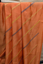 Load image into Gallery viewer, kala leheriya kasuti saree combo in orange shade flat-lay view
