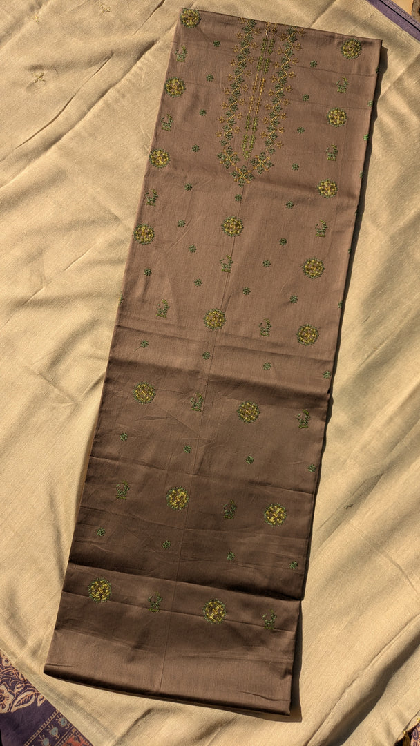 chitrakoot kurta material in brown shade flat-lay display
