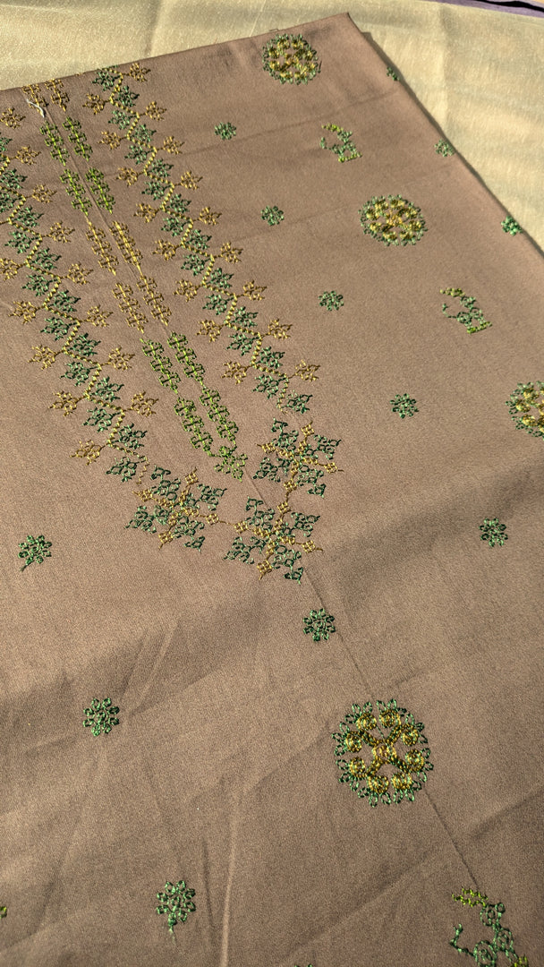 brown chitrakoot kurta material folded fabric front view