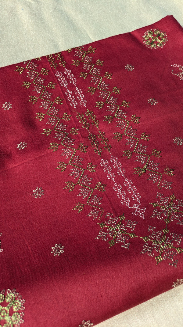 chitrakoot kurta material in maroon shade flat-lay view