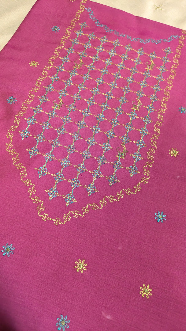 jinki kurta material in magenta shade flat-lay fabric