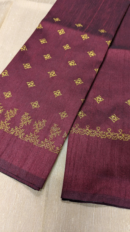 Maroon Peacock (Gold Zari) Kasuti Blouse