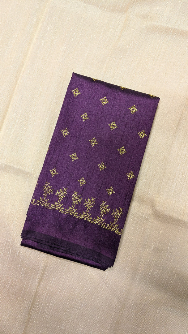 embroidered purple blouse with kasuti peacock motif in gold zari