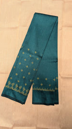 Load image into Gallery viewer, embroidered seagreen blouse with kasuti peacock gold zari detail
