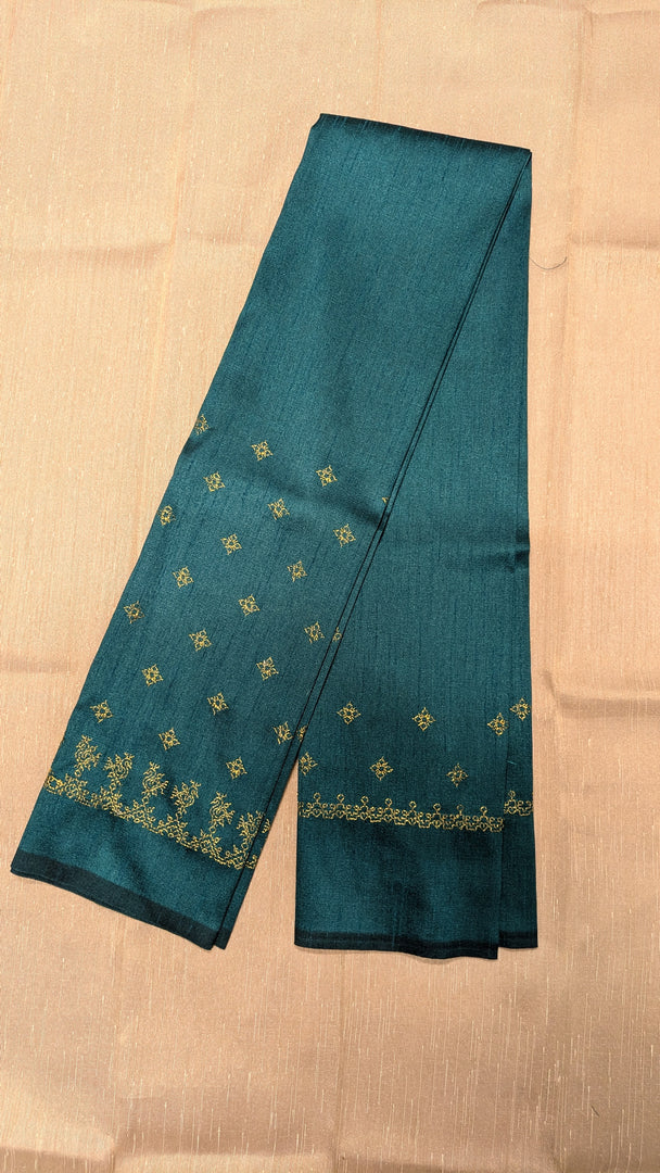 embroidered seagreen blouse with kasuti peacock gold zari detail