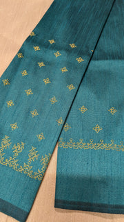 seagreen kasuti blouse with gold zari embroidery and peacock motif
