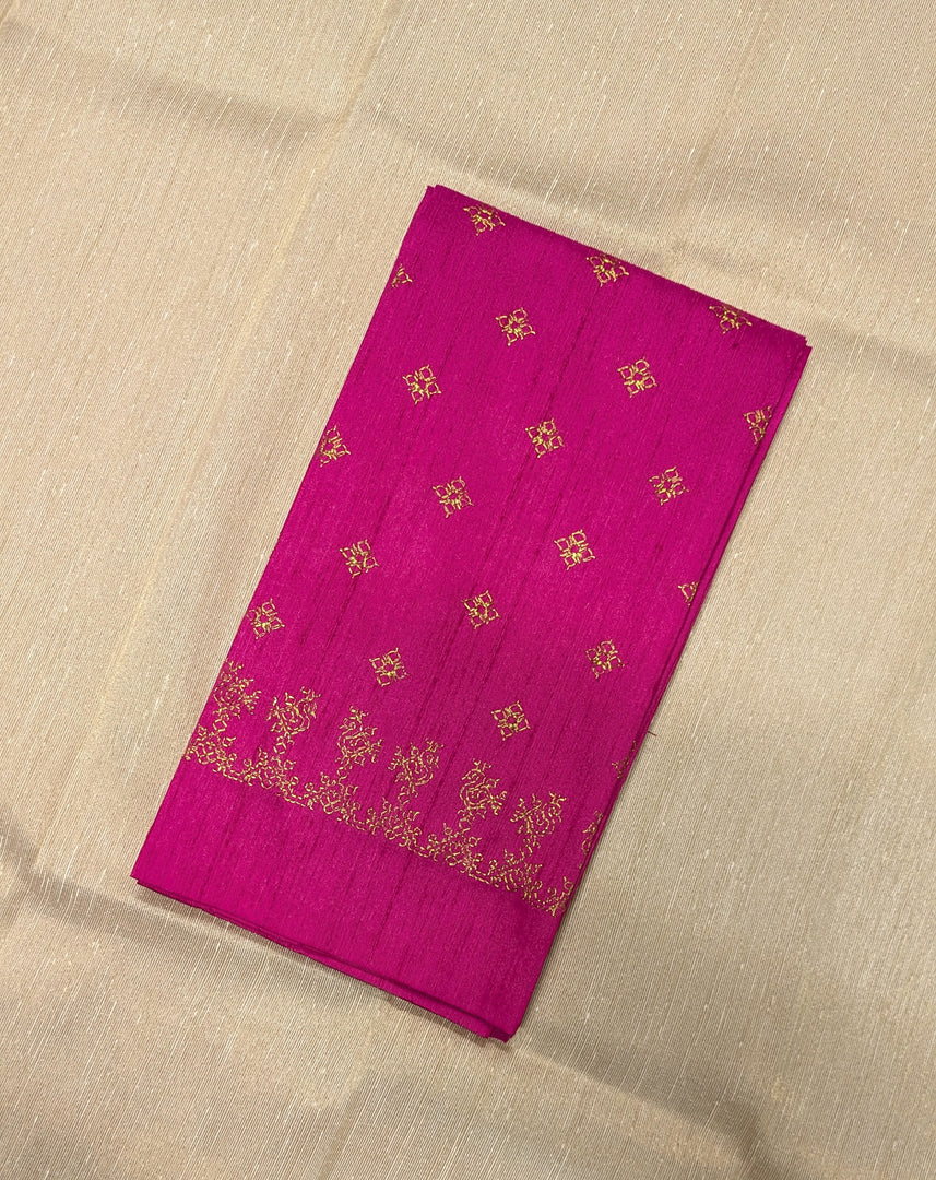 rani pink kasuti blouse with peacock motif in gold zari embroidery