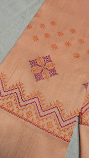 Pink peach kasuti blouse front view with embroidered neckline motifs
