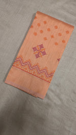 Load image into Gallery viewer, Embroidery close-up on pink peach kasuti blouse fabric
