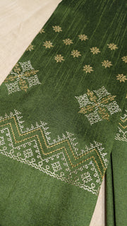 Mehendi green kasuti blouse front flat-lay showing embroidery patterns