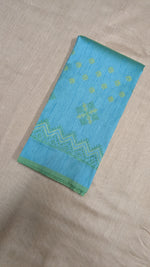 Load image into Gallery viewer, Blue kasuti blouse side angled view showing embroidered neckline detail

