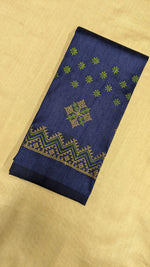 Load image into Gallery viewer, Side angled view of navy blue blouse with embroidered motifs
