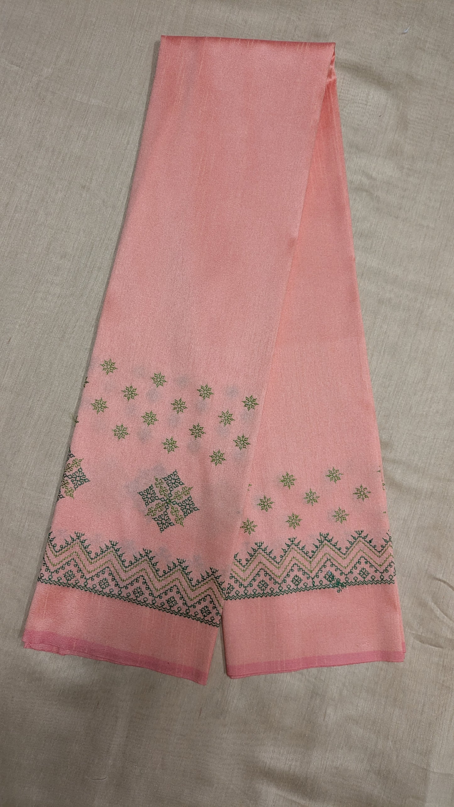 Peach with Green Saraswati Kasuti Blouse
