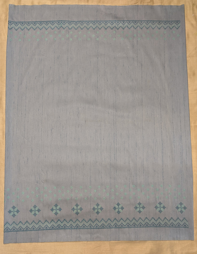 Back hook detail of grey kasuti blouse with kasuti embroidery