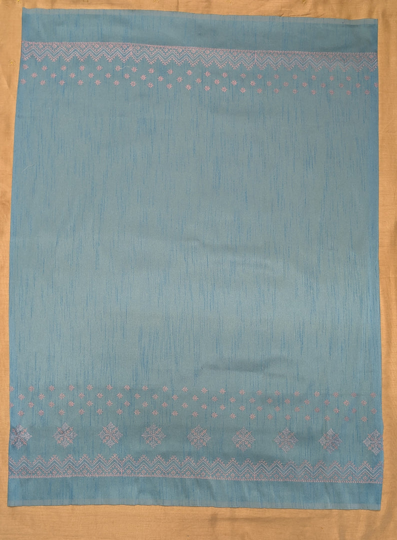 Back hook detail of sky blue kasuti embroidered blouse